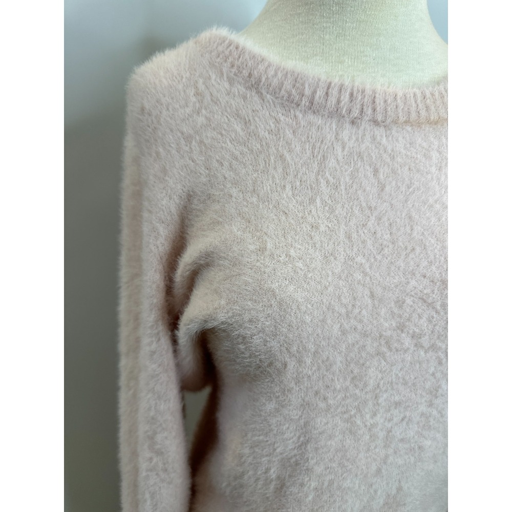 NWT Lucky Brand Pink Fuzzy Eyelash Knit Crew Neck Sweater Large Stretch Cozy - Picture 5 of 15